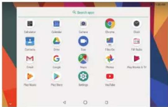 Q: Search app Calculator Calendar Camera Chrome Clock Contacts Driver Tay FlyGo FM Audio Email Google Maps Phones Play Movies & TV Play Music Play Stars Settings YouTube