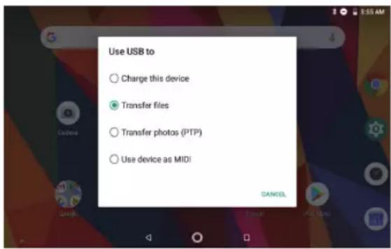 Use USB to Charge this device Transfer files Transfer photos (PTP) Use device as MIDI