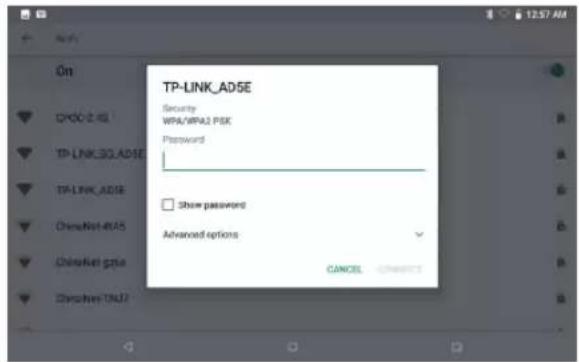 On TP-LINK_AD5E Security WPA/WPA2 PSK Password □ Show password Advanced options CANCEL CHECKS