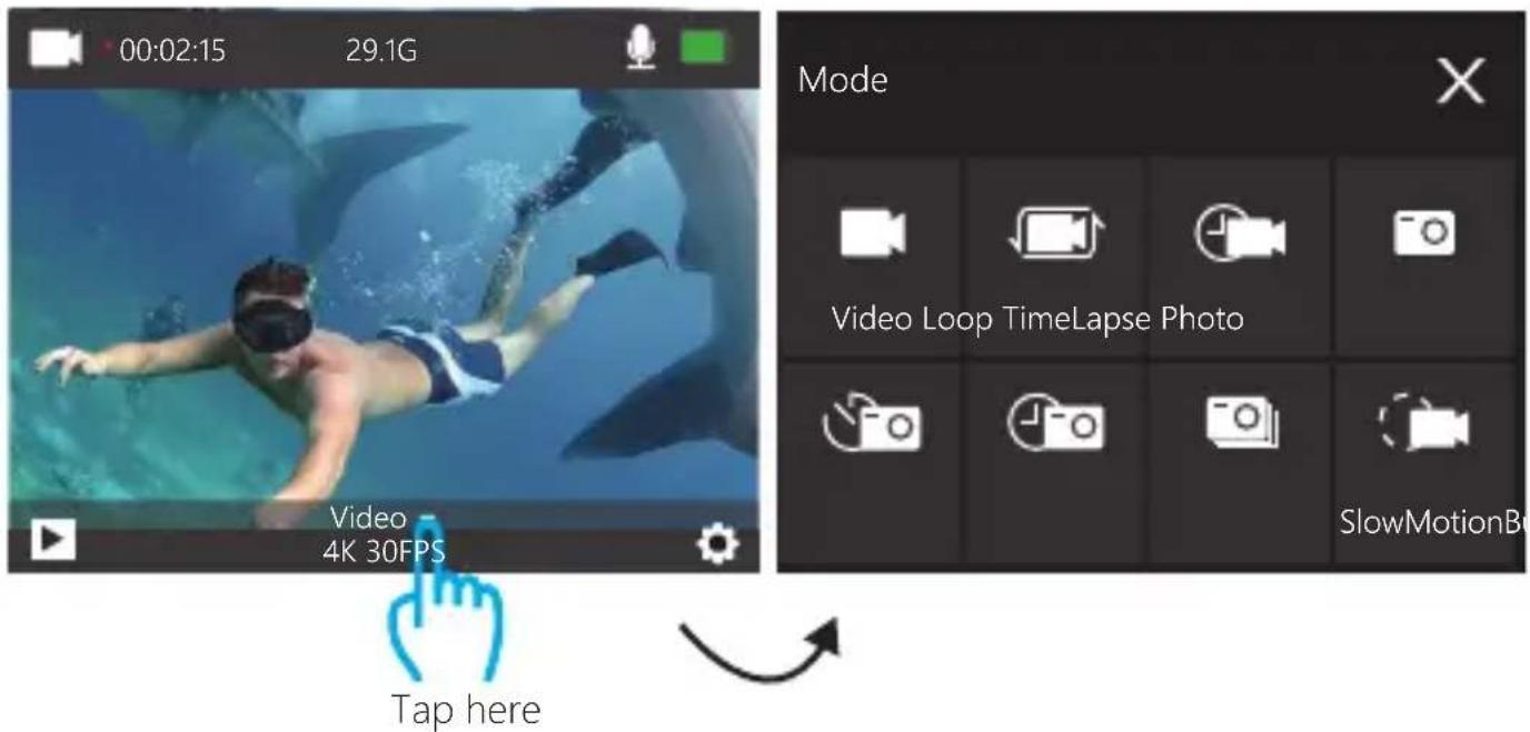 00:02:15 29.1G Mode Video Loop TimeLapse Photo SlowMotionB Tap here