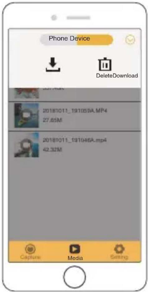 Phone Device DeleteDownload 20181011_191050A.MP4 27.65M 20181011_191046A.mp4 42.32M Capture Media Setting
