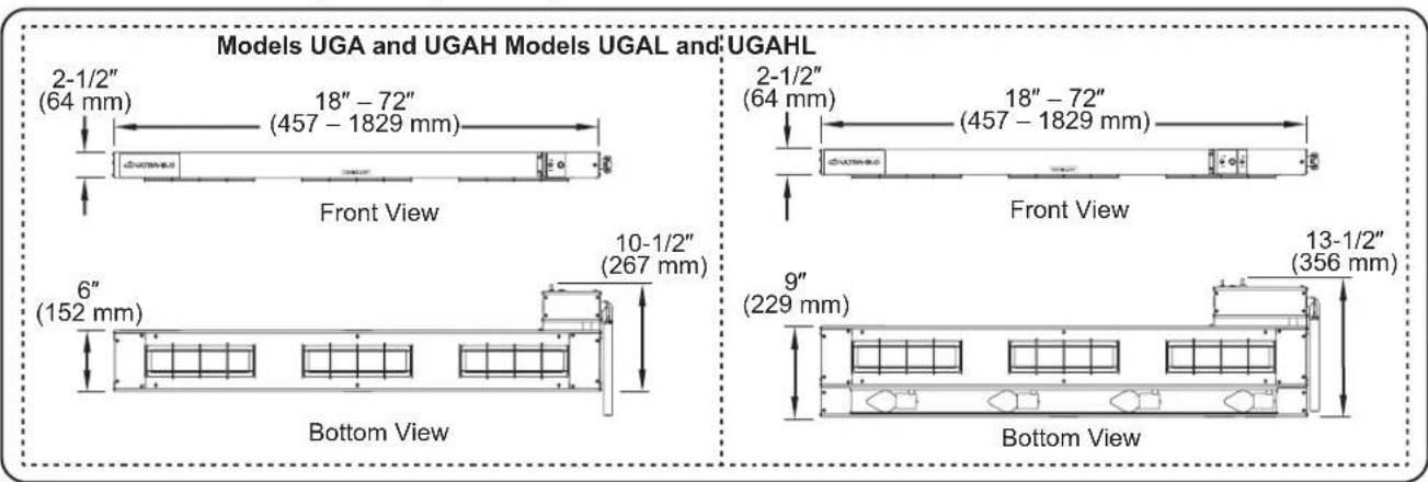 Hatco UltraGlo UGAL54D - Dimensions - UGA, UGAH, UGAL, and UGAHL Models - 1