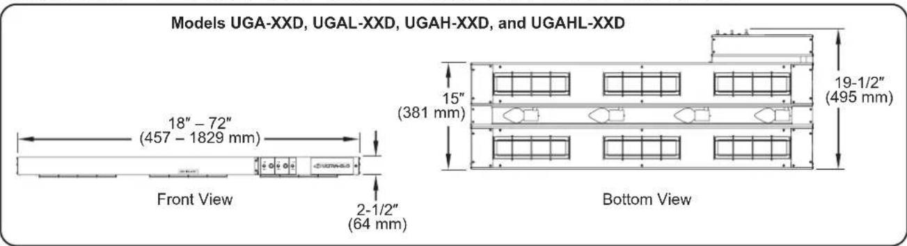 Hatco UltraGlo UGAL54D - Dimensions — UGA-xxD, UGAL-xxD, UGAH-xxD, and UGAHL-xxD Models - 1