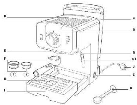Labeled diagram of a microwave oven with numbered parts for identification