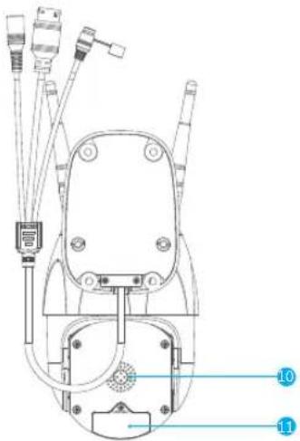 Technical diagram of a mechanical device with labeled parts 10 and 11, showing internal components and connections.