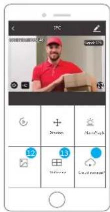 Screenshot of a mobile app interface showing a person in a red shirt holding a package, with UI buttons and numbered UI elements.
