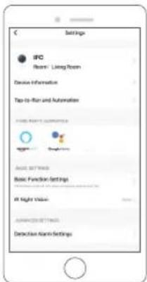 Settings IFC Room: Living Room Device Information Tap-to-Run and Automation Basic Function Settings Basic SET PAGES Basic Function Settings All Night Values: AVANCES SETTING Detection Alert Settings