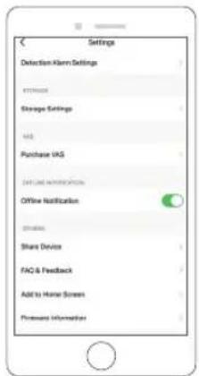 Settings Detection Alert Settings STORAGE Storage Settings VAG Purchase VAG STARTING INFORMATION OFFICE NOTIFICATION STORAGE Share Device FAC & Feedback Add to Home Screen Password Information