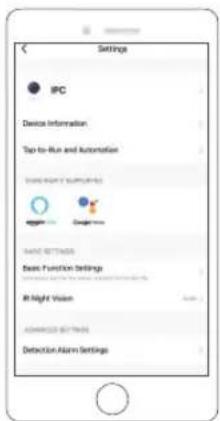 Settings IPC Device Information Top-to-Run and Automation SAVE RIGHT & SUPPORT Region 12 Design 13 SAVE SETTINGS Basic Function Settings In Night Vision ADAMETER SETTINGS Detection Alarm Settings