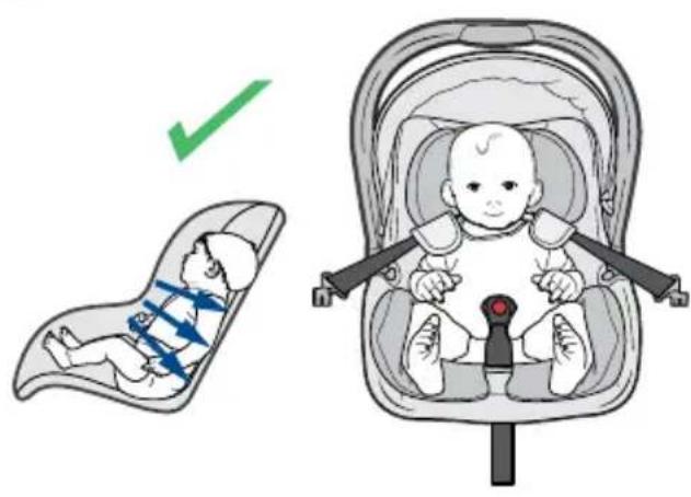 Illustration showing a baby in a seatbelt inside a car seatbelt, with a green checkmark indicating it is checked.