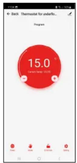 Back Thermostat for underfo... Program 15.0 Current Temp: 23.0°C