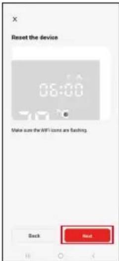 Reset the device 06:00 Make sure the AFW items are flashing. Back Next