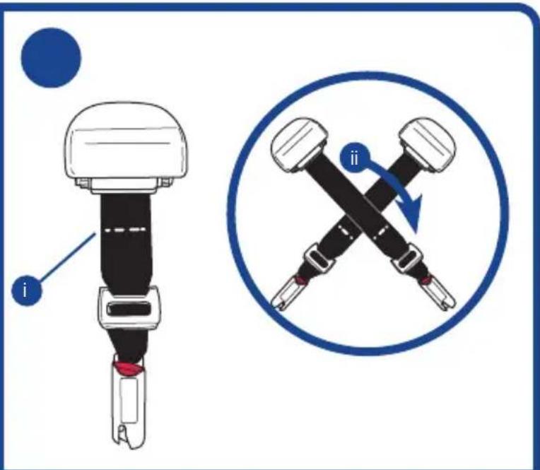 Diagram showing a car seatbelt buckle with labeled parts (i) and a circular diagram illustrating the shift in the cross-section.