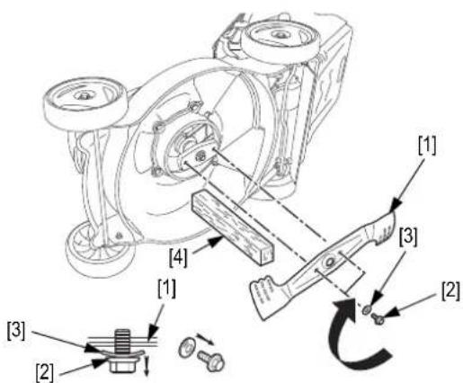 Technical diagram of a mechanical assembly with numbered components and directional arrows indicating motion or assembly.