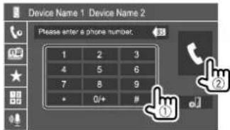 KENWOOD DDX595 - Sélectionnez le numéro de téléphone (①), puis passez un appel (②). - 1