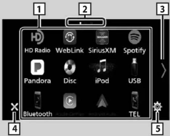 KENWOOD DDX9705S - Description de l'écran de sélection de source - 1