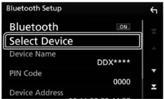 KENWOOD DMX7704S - Touchez [select device] sur l'écran de configuration du bluetooth. - 1