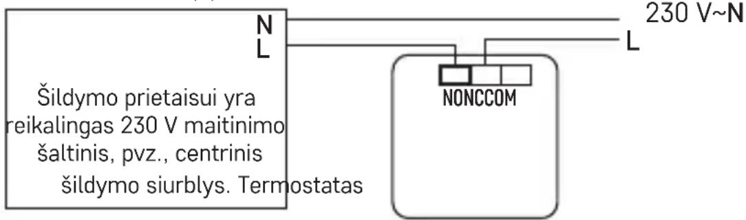 Šildymo prietaisui yra reikalingas 230 V maitinimo šaltinis, pvz., centrinis šildymo siurblys. Termostatas N L NONCCOM 230 V~N L