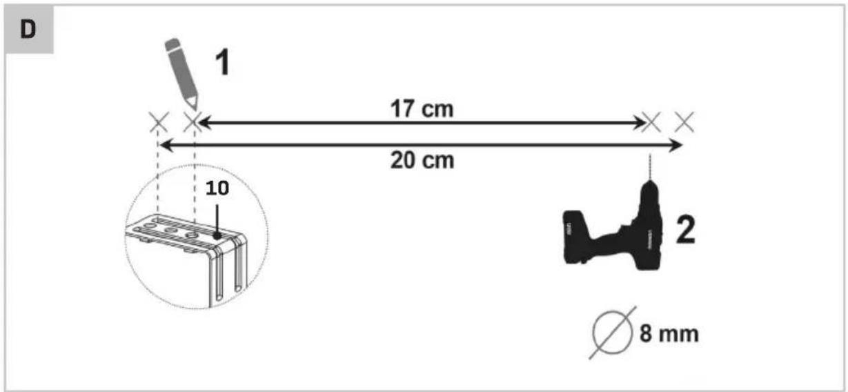 D 1 17 cm 20 cm 10 2 Ø 8 mm