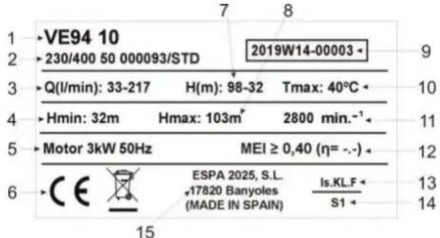ESPA VE 121N - PIASTRA DELLE CARATTERISTICHE - 1