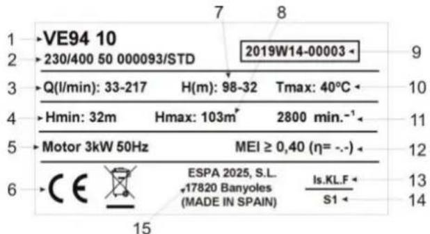 ESPA VE 121N - PLACA DE CARACTERÍSTICAS - 1