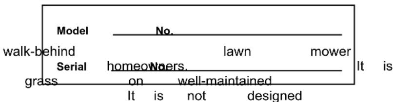 Model No. walk-behind lawn mower Serial homeowners grass on well-maintained It is It is not designed