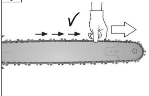 Diagram illustrating a hand pressing down on a chain with directional arrows and a checkmark indicating action.