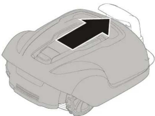 Line drawing of a car's front view with a black arrow pointing to the top side (no text or symbols)
