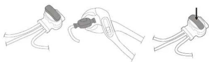 Three-step diagram showing cable fastening and clamping process (no text or symbols)