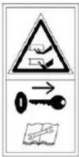 Warning sign with warning triangle, key, and document icon indicating hazard or hazard