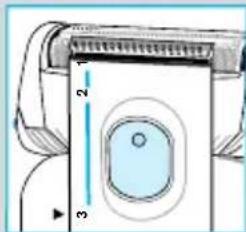 Technical diagram showing a device with labeled dimensions and a circular component, likely for measurement or assembly reference.
