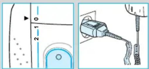 Technical diagram showing a device with labeled parts and a close-up of its cable or wire connection.