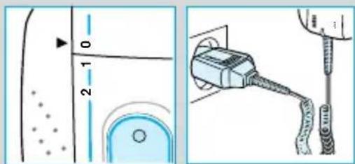 Diagram showing a device with labeled parts and a close-up of its cable, likely illustrating a physical or electrical setup.