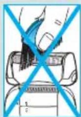 Diagram showing a hand holding a device with blue cross lines indicating crossed or blocked states, and a scale labeled '5' at the bottom.