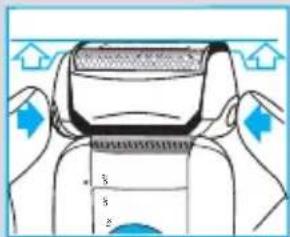 Diagram illustrating a sewing process with labeled parts and directional arrows indicating steps