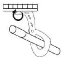 Simple line drawing of a rope knot with a hook and chain, no text or symbols present