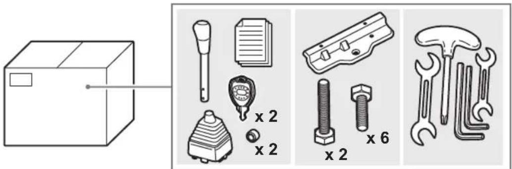 Diagram showing a box connected to four labeled mechanical parts with sizes: 2x2, 6x2, and 2x2.