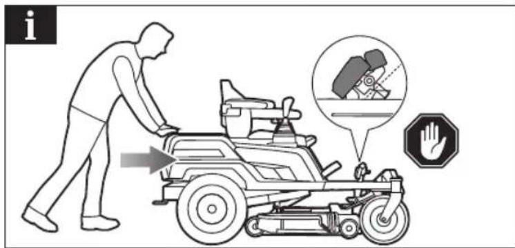 Illustration showing a person using a mobility vehicle to interact with a hand gesture, with an icon indicating the hazard of stopping.