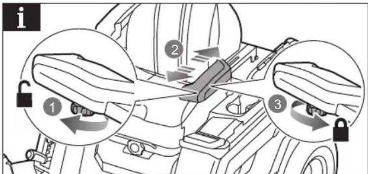Diagram illustrating car seatbelt buckle adjustment steps with numbered instructions and lock icons