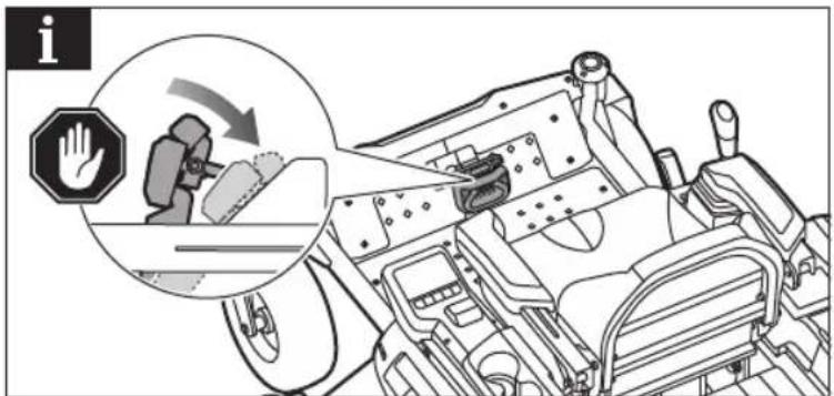 Diagram illustrating vehicle safety warning with a hand icon and warning symbol, showing a person adjusting a seatbelt.