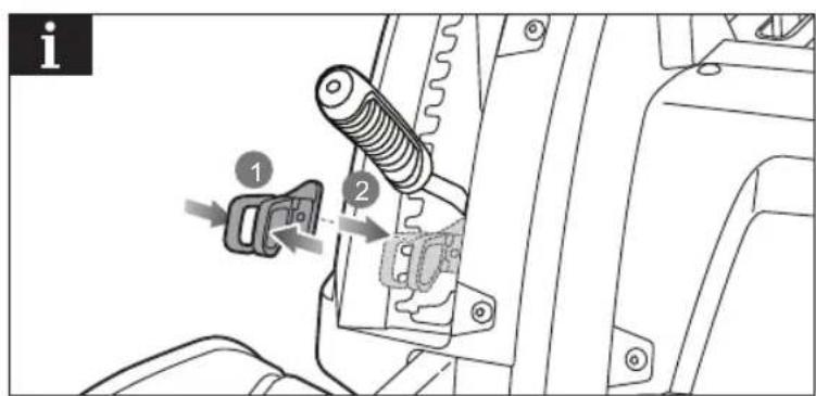 Technical diagram showing mechanical assembly with labeled parts 1 and 2, likely illustrating a valve or connector mechanism.