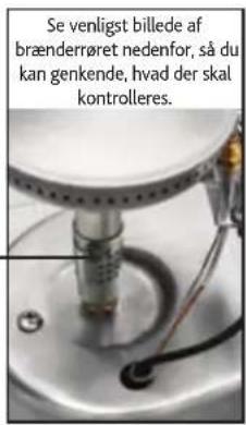 Se venligst billede af brænderrøret nedenfor, så du kan genkende, hvad der skal kontrolleres.