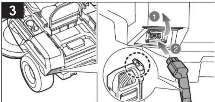 Technical diagram showing engine compartment assembly with numbered components and a close-up of the internal structure.