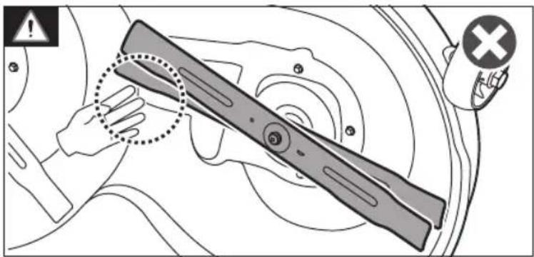 Diagram showing a hand pressing a button on a vehicle's side panel, with warning symbols and a cross symbol indicating inspection or hazard.