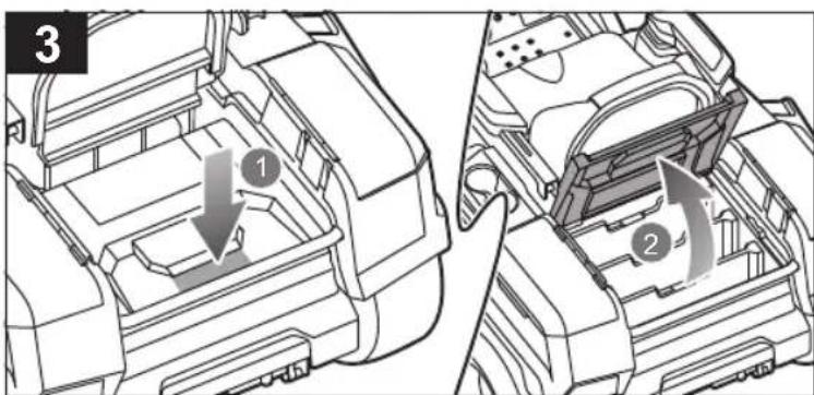 Technical diagram showing vehicle engine compartment with labeled parts and directional arrows indicating movement or assembly.