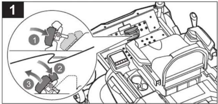 Technical diagram showing vehicle gear and component assembly with numbered instructions for motion or assembly steps