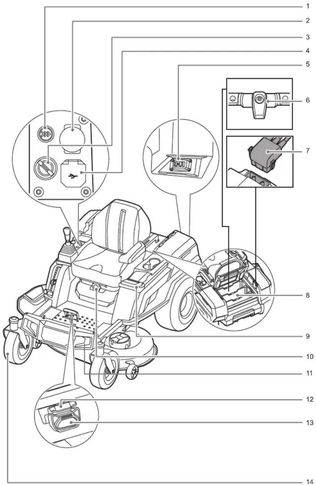 Technical diagram of a vehicle's internal components with numbered labels pointing to various parts like electrical relays, switches, and motors.