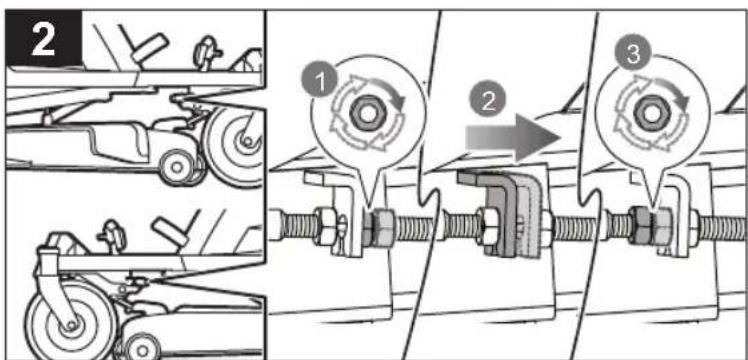 Technical diagram illustrating three-step assembly of a mechanical component with labeled parts and directional arrows.