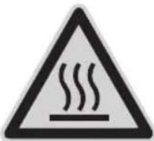 Warning sign depicting steam rising inside a triangular shape, indicating hazardous or hazardous material.
