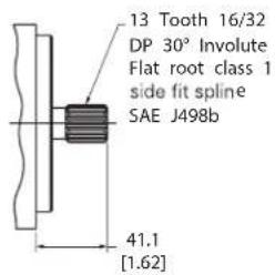 13 Tooth 16/32 DP 30° Involute Flat root class 1 side fit spline SAE J498b 41.1 [1.62]